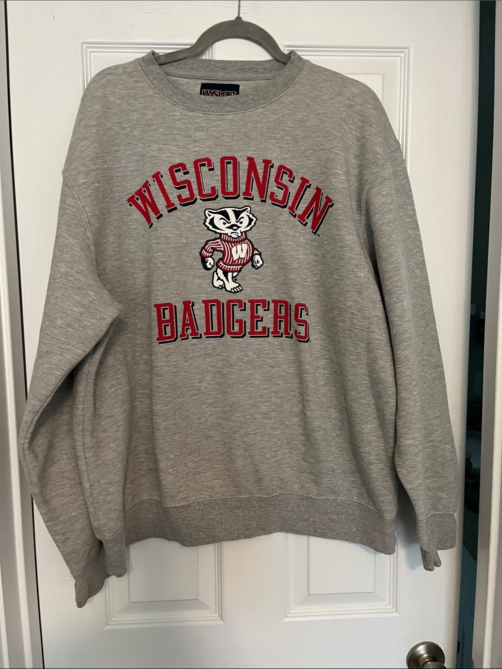 Jansport Grey Sweatshirt with Navy and Maroon Logo Wisconsin Badgers